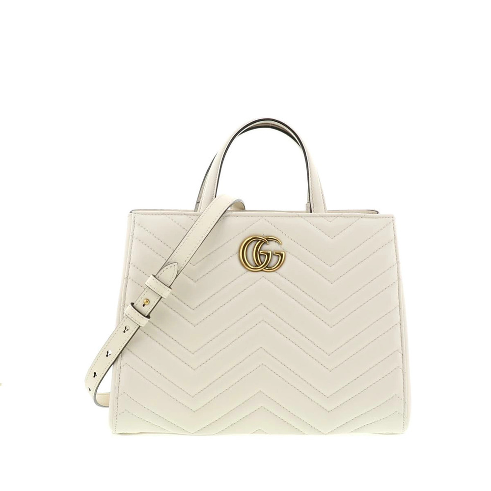 Gucci GG Marmont Matelasse Top Handle Tote white chevron quilted leather